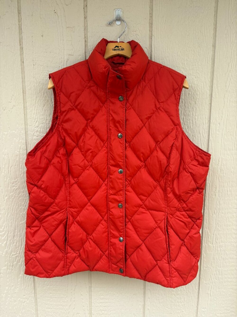 Land's End Diamond Quilted Down Puffer Vest Women's 1X Red Orange Outdoor Winter